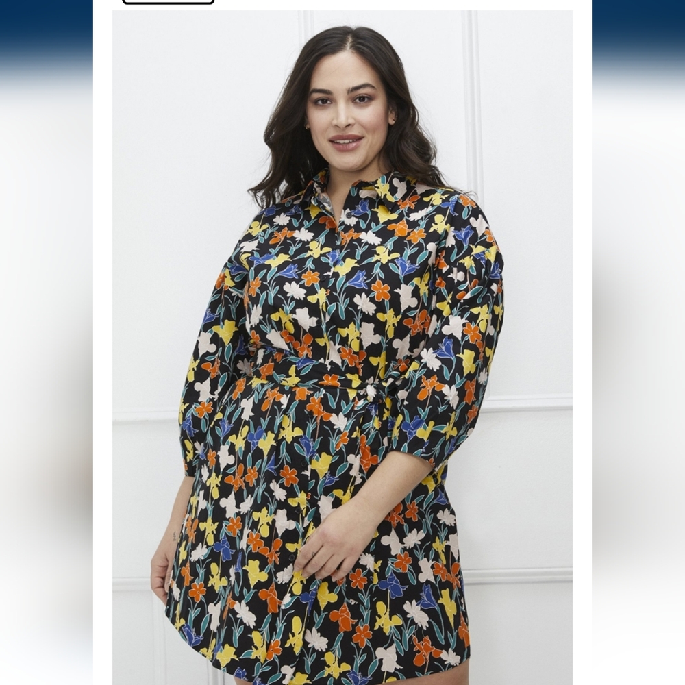 Nwt Eloquii Elements Floral Leaves Spring cottagecore Shirt Dress size 16